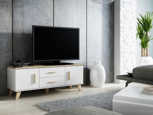 TV-állvány Larfloi 103, Laminált forgácslap, 53x140x40cm, Fehér, Sonoma tölgy