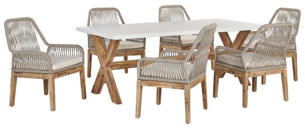Hatszemélyes fehér beton étkezőasztal bézs székekkel OLBIA