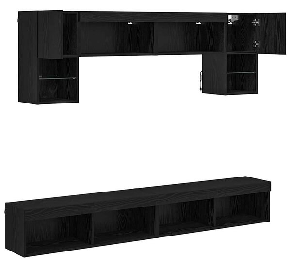 TV Fali Egységek LED-del 6 pcs Fekete tölgy Faanyag