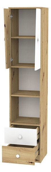 Könyvespolc Almira 104, Fiókokkal, Ajtókkal, Laminált forgácslap, 191x40x40cm, Artisan tölgy, Szürke, Fehér