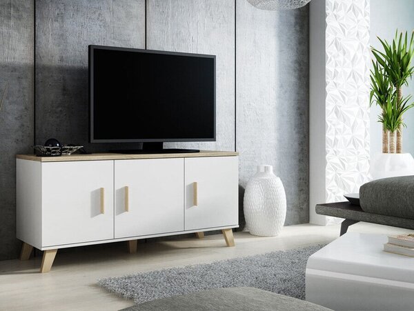 TV-állvány Larfloi 106, Laminált forgácslap, 69x150x45cm, Sonoma tölgy, Fehér