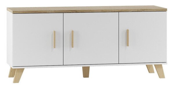 TV-állvány Larfloi 106, Laminált forgácslap, 69x150x45cm, Sonoma tölgy, Fehér