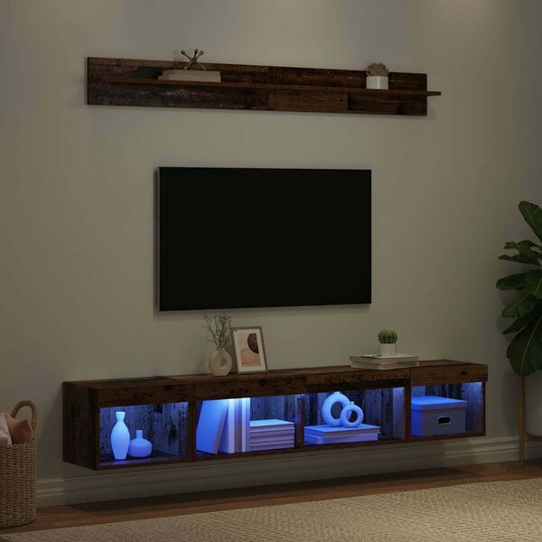TV falit kabinet szett with LED String Lights 5 pcs Öreg fa Faanyag