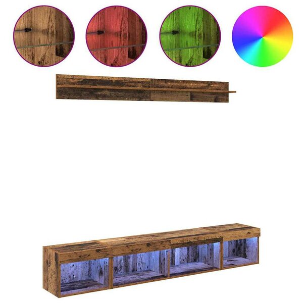 TV falit kabinet szett with LED String Lights 5 pcs Öreg fa Faanyag