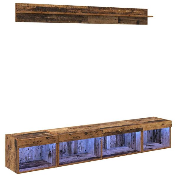 TV falit kabinet szett with LED String Lights 5 pcs Öreg fa Faanyag