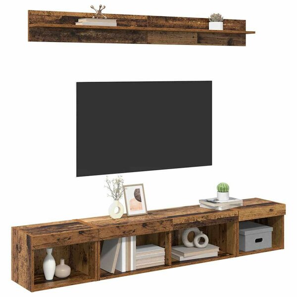 TV falit kabinet szett with LED String Lights 5 pcs Öreg fa Faanyag