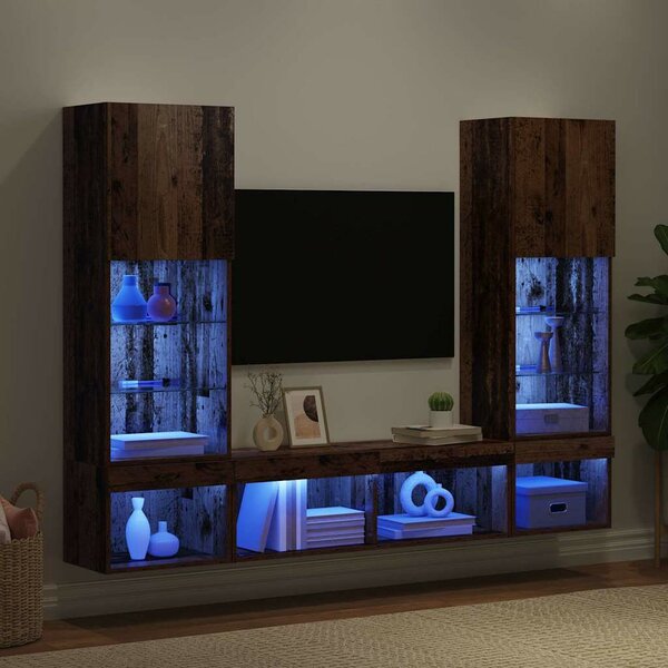 TV Fali Egységek LED-del 5 pcs Régi fa 40,5 x 30 x 102 cm Faanyag