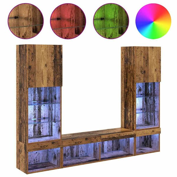 TV Fali Egységek LED-del 5 pcs Régi fa 40,5 x 30 x 102 cm Faanyag