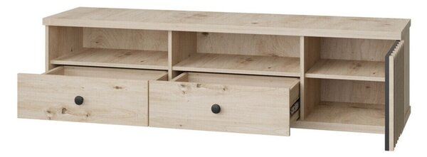 TV-állvány Venmava 105, Laminált forgácslap, 45x161x41cm, Fekete, Artisan tölgy