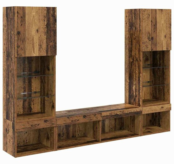 TV Fali Egységek LED-del 5 pcs Régi fa 40,5 x 30 x 102 cm Faanyag