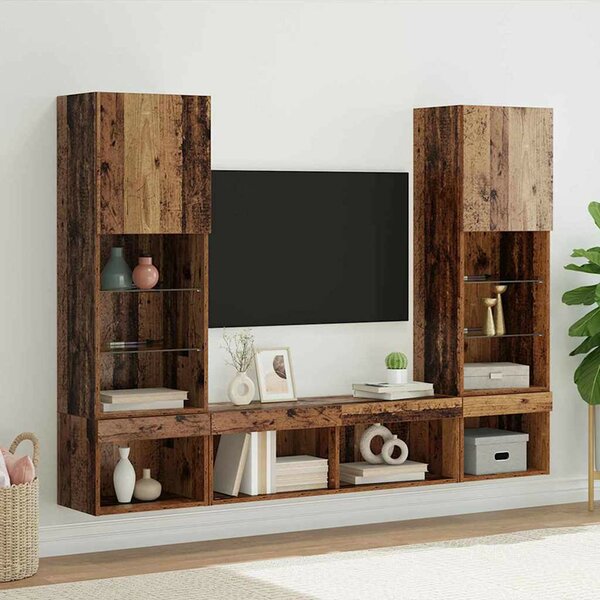 TV Fali Egységek LED-del 5 pcs Régi fa 40,5 x 30 x 102 cm Faanyag