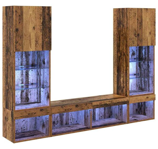 TV Fali Egységek LED-del 5 pcs Régi fa 40,5 x 30 x 102 cm Faanyag