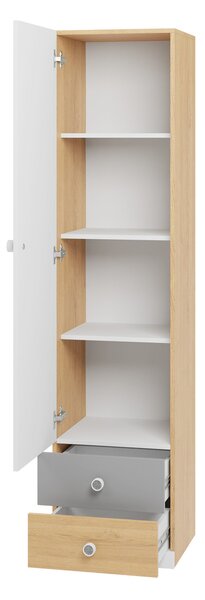 Könyvespolc Tesmonu 103, Fiókokkal, Ajtókkal, Zárt, Laminált forgácslap, 190x45x40cm, Szürke, Fehér, Tölgy