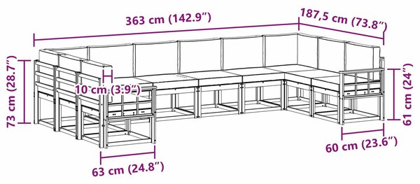 VidaXL Kültéri kanapé szett párnával 10 pcs Fehér és Krém színű
