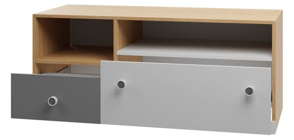 TV-állvány Tesmonu 110, Laminált forgácslap, 50x120x50cm, Szürke, Fehér, Tölgy