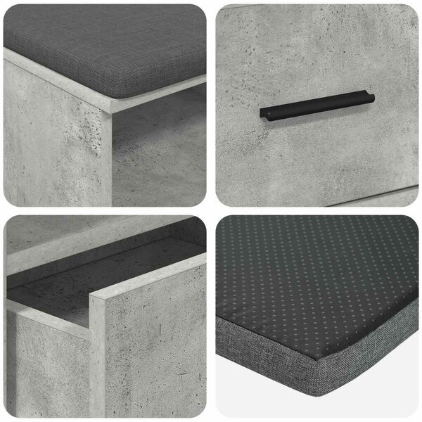 Előtér pad párnával fiókkal Beton Szürke 100 x 38 x 46 cm
