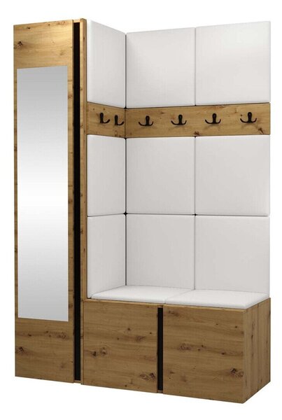 Előszoba garnitúra Hartford 277, 186x124x46cm, Tükör, Artisan tölgy, Laminált forgácslap, Öko-bőr