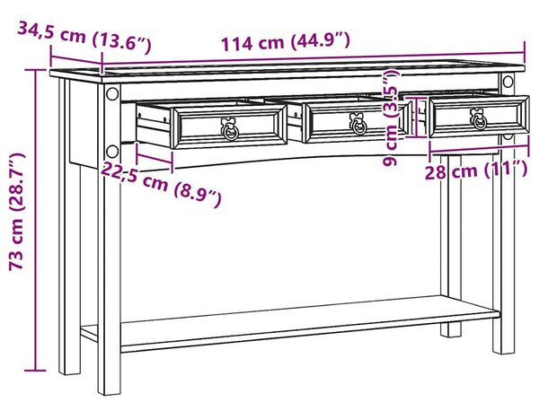 Végasztal fiókkal Fehér 114 x 34,5 x 73 cm Tömör fenyőfa