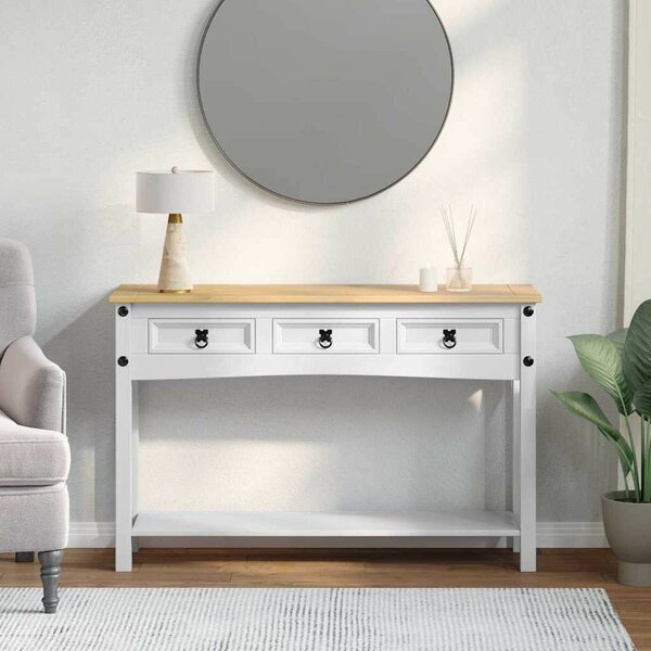 Végasztal fiókkal Fehér 114 x 34,5 x 73 cm Tömör fenyőfa