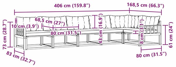 VidaXL Kültéri kanapé szett párnával 6 pcs Fehér és Bézs