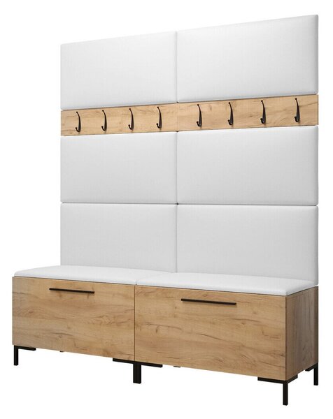 Előszoba garnitúra Nomal II, 196x168x46cm, Craft tölgy, Öko-bőr, Laminált forgácslap
