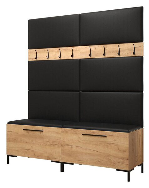 Előszoba garnitúra Nomal II, 196x168x46cm, Craft tölgy, Öko-bőr, Laminált forgácslap