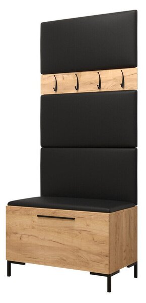 Előszoba garnitúra Nomal III, 196x84x46cm, Craft tölgy, Laminált forgácslap, Öko-bőr