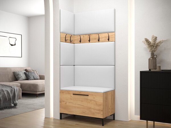 Előszoba garnitúra Nomal IV, 196x84x46cm, Craft tölgy, Öko-bőr, Laminált forgácslap