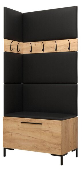 Előszoba garnitúra Nomal IV, 196x84x46cm, Craft tölgy, Öko-bőr, Laminált forgácslap
