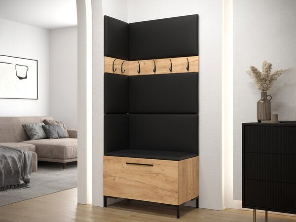 Előszoba garnitúra Nomal IV, 196x84x46cm, Craft tölgy, Öko-bőr, Laminált forgácslap