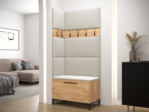 Előszoba garnitúra Nomal IV, 196x84x46cm, Craft tölgy, Kárpit, Laminált forgácslap
