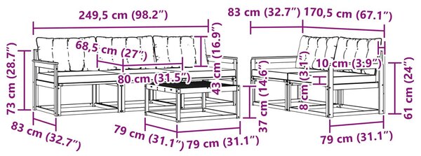 VidaXL Kültéri kanapé szett 6 pcs Fehér és Bézs 79 x 79 x 37 cm