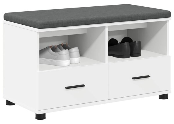 VidaXL Előtér pad párnával Fehér 80 x 38 x 46 cm Műanyag Fa és Szövet