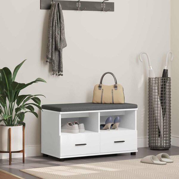 VidaXL Előtér pad párnával Fehér 80 x 38 x 46 cm Műanyag Fa és Szövet
