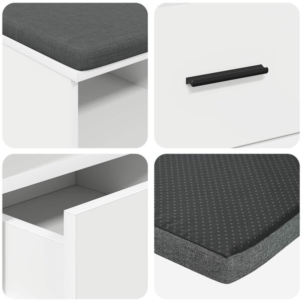 VidaXL Előtér pad párnával Fehér 80 x 38 x 46 cm Műanyag Fa és Szövet