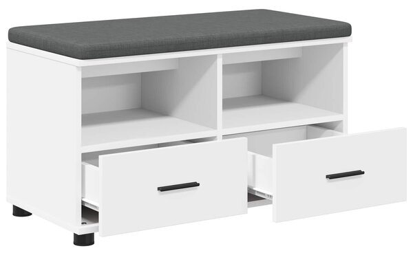 VidaXL Előtér pad párnával Fehér 80 x 38 x 46 cm Műanyag Fa és Szövet
