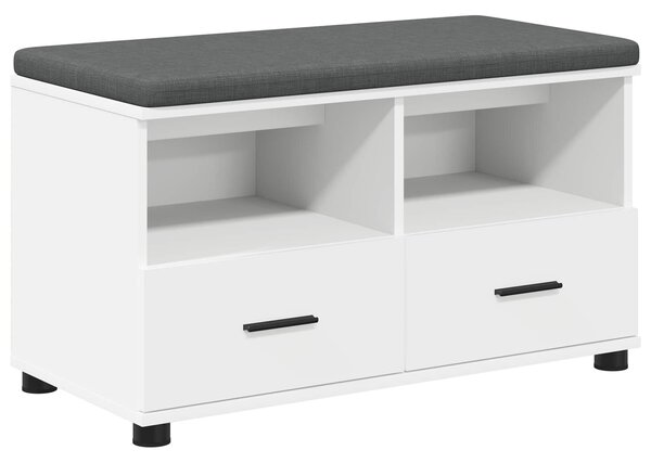 VidaXL Előtér pad párnával Fehér 80 x 38 x 46 cm Műanyag Fa és Szövet