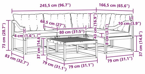 VidaXL Kültéri kanapé szett 5 pcs Fehér és Bézs 79 x 79 x 37 cm