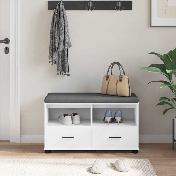 VidaXL Előtér pad párnával Fehér 80 x 38 x 46 cm Műanyag Fa és Szövet