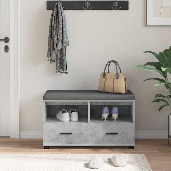 VidaXL Előtér pad párnával fiókkal Beton Szürke 80 x 38 x 46 cm