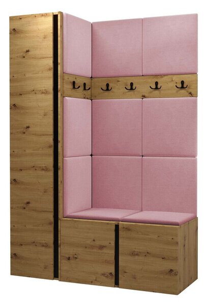 Előszoba garnitúra Pinis IX, 186x124x46cm, Artisan tölgy, Kárpit, Laminált forgácslap