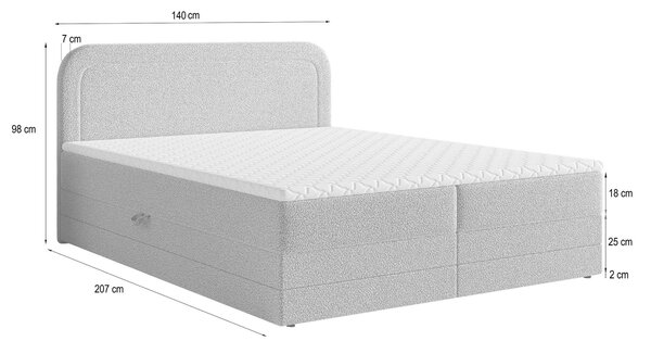 ARMELIN ágyneműtartós boxspring ágy 140x200 - téglavörös