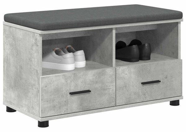 VidaXL Előtér pad párnával fiókkal Beton Szürke 80 x 38 x 46 cm