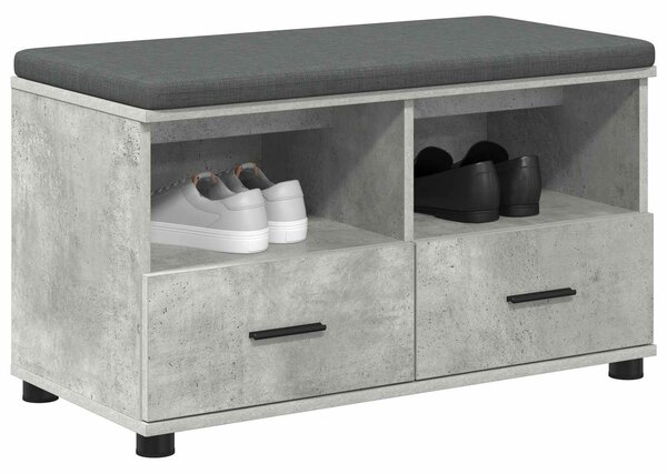 VidaXL Előtér pad párnával fiókkal Beton Szürke 80 x 38 x 46 cm