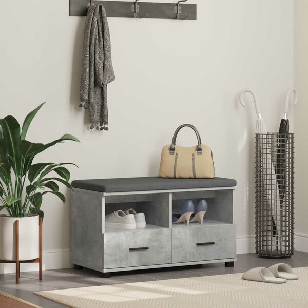 VidaXL Előtér pad párnával fiókkal Beton Szürke 80 x 38 x 46 cm