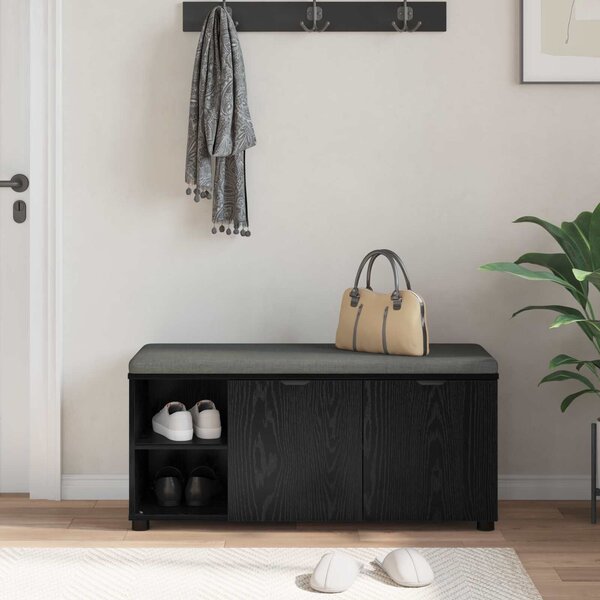 VidaXL Előtér pad párnával Egyszínű Fekete tölgy 100 x 38 x 46 cm