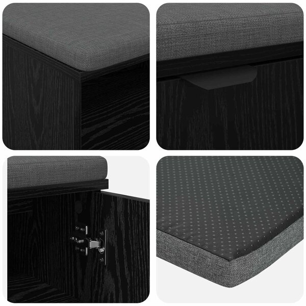 VidaXL Előtér pad párnával Egyszínű Fekete tölgy 100 x 38 x 46 cm