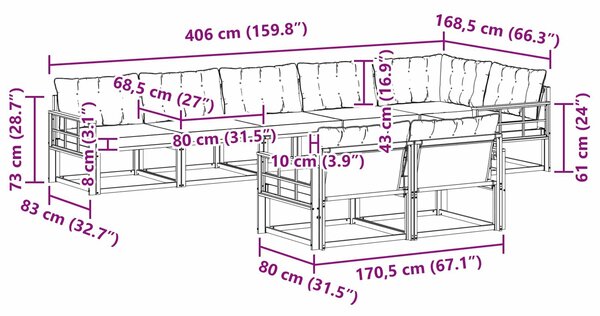 VidaXL Kültéri kanapé szett párnával 8 pcs Fehér és Fekete