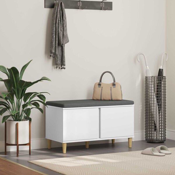VidaXL Előtér pad párnával Fehér 80 x 38 x 46 cm Műanyag Fa és Szövet