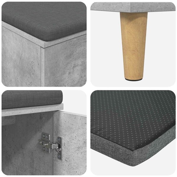 VidaXL Előtér pad Beton Szürke 100 x 38 x 46 cm Műanyag Fa és Szövet